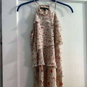 White House Black Market Floral Ruffle Blouse - Cream and Red